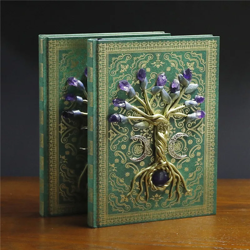 

Retro decorative magic notebook,life tree crystal stone decoration,a magic-themed hand-written journal ornament creative gift