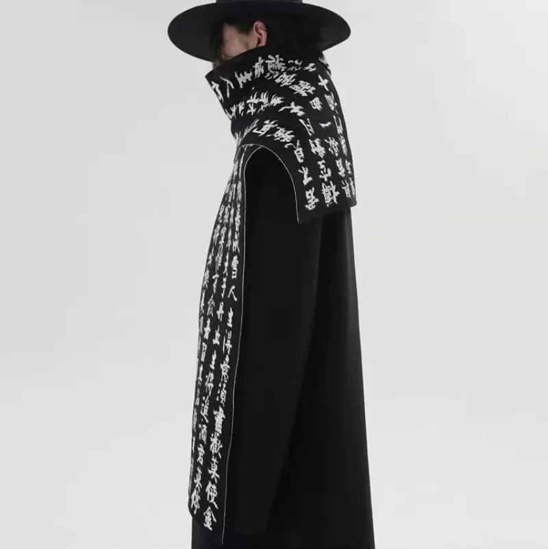 Men Double Sided Chinese Character Jacquard Scarf Poet Li Bai Qiangjinjiu Couple Warm Black White Imitation Rabbit Fleece Scarf
