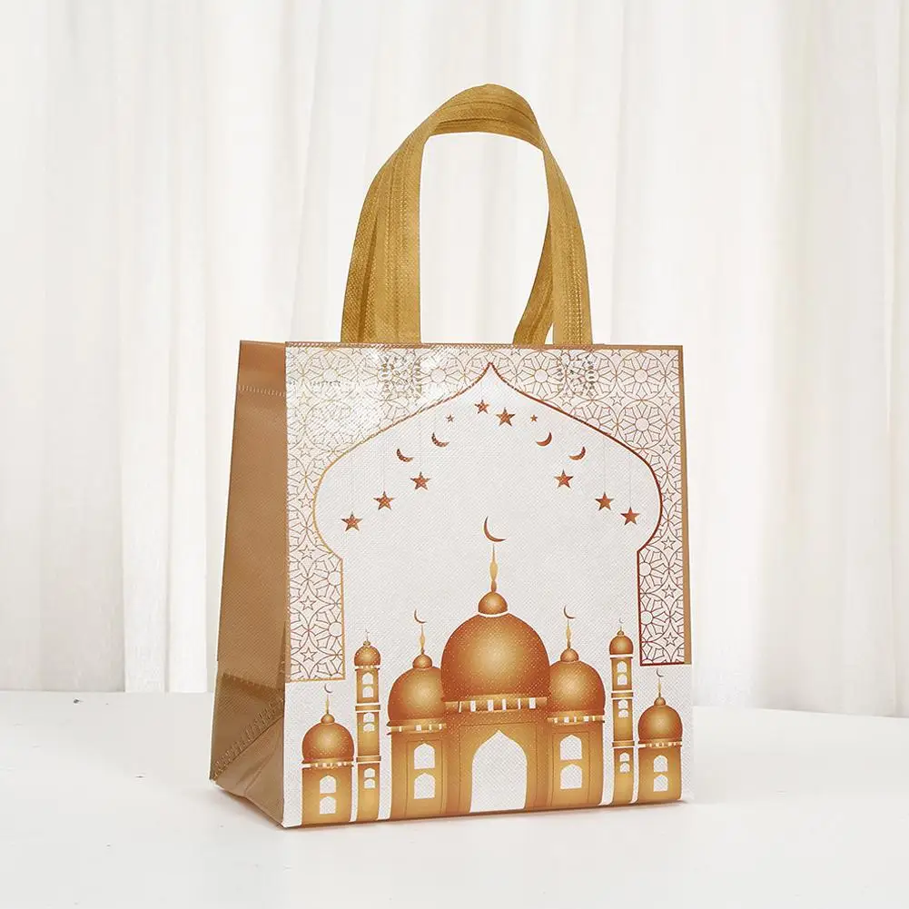Ramadan Non Woven Gift Bags with Handles  Moon and Star Printed Party Favor Bags, Muslim Eid Mubarak Goodie Bags for Treats