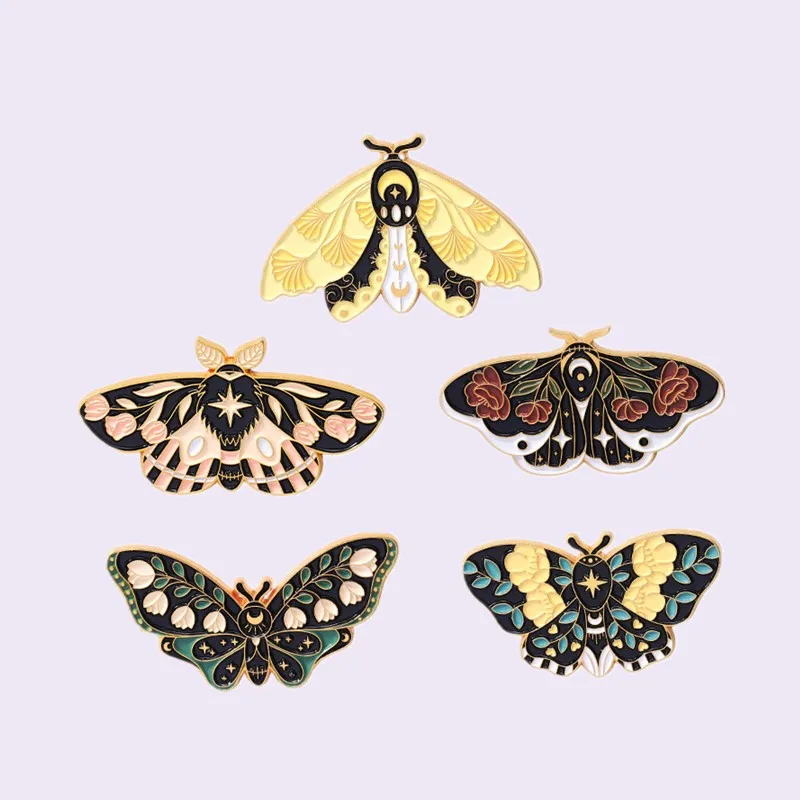 Cartoon Animal Insect Enamel Pins Cute Moth Butterfly Flower Leaf Pattern Badges Clothes Lapel Brooches Jewelry Gifts Wholesale