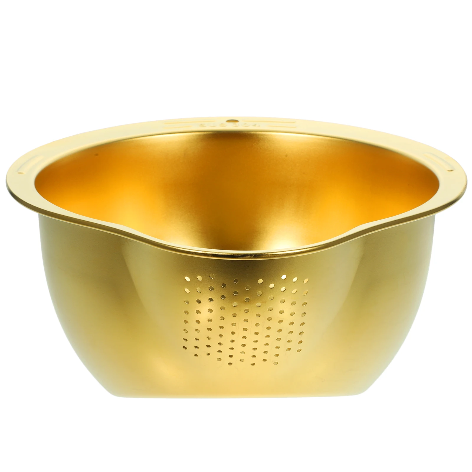 

Stainless Steel Rice Washer Food Draining Basket 304 Golden Flat Bottom Kitchen Vegetable Fruit Washing Basin Large Mixing Bowl