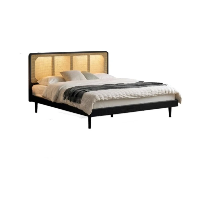 

Nordic all solid wood modern simple oak rattan art simple Japanese light luxury bed master bedroom rattan double bed