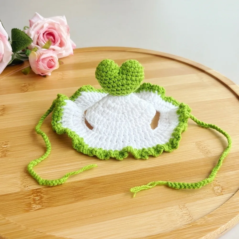 Soft Cat Knitted Hat Adjustable Ties Revealing Ears Winter Dog Cap Handmade Heart-shaped Cat Cosplay Headwear Photo Props