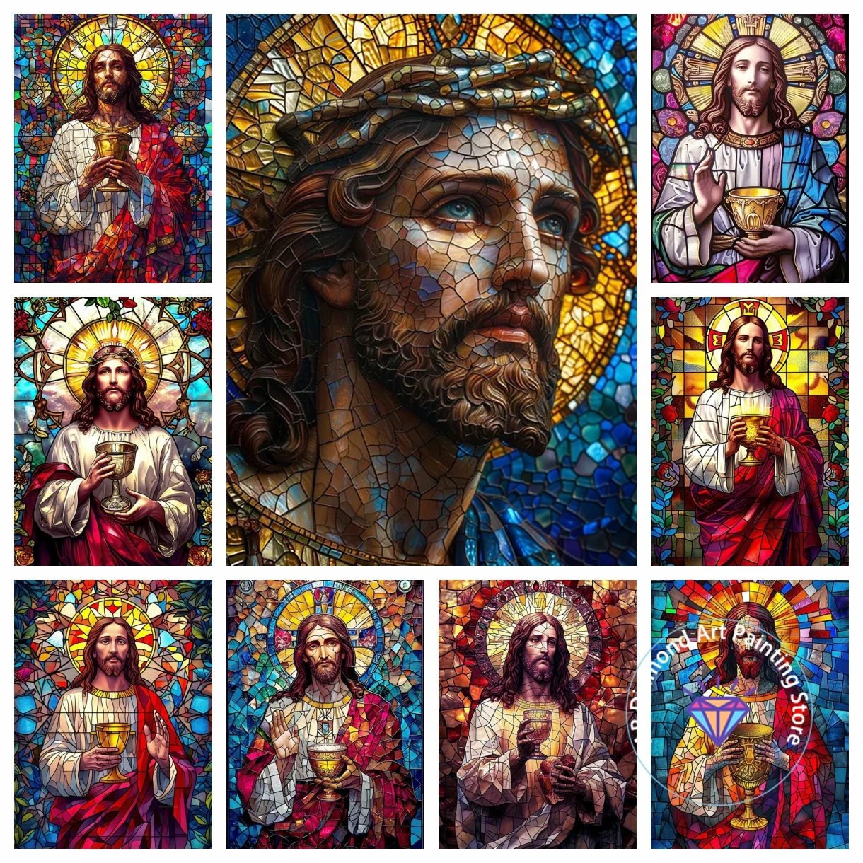 Jesus Christus farbiges Glas Diamant Malerei Kit 5D DIY Diamant Stickerei Kreuz Stickerei handgemachte Kunst Geschenk Home Dekoration