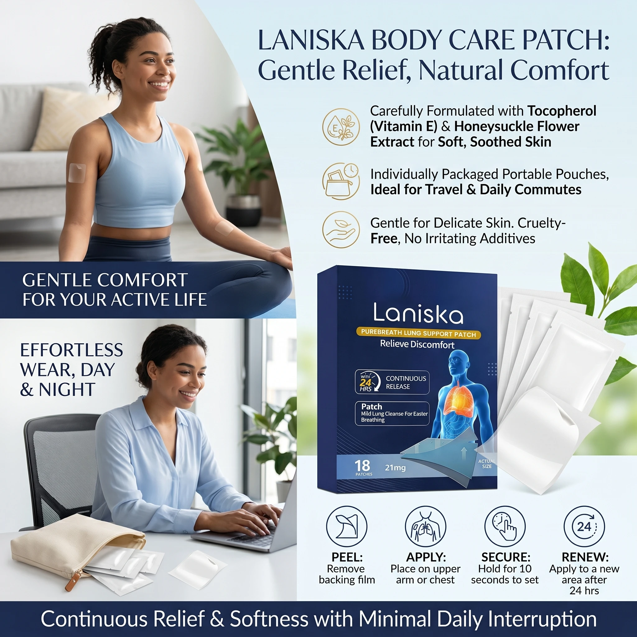 Laniska Pure Breath Lung Support Patch Cleansing Lung Discomfort Relief Reduce Cough Respiratory Health Sooth Body Care Patches