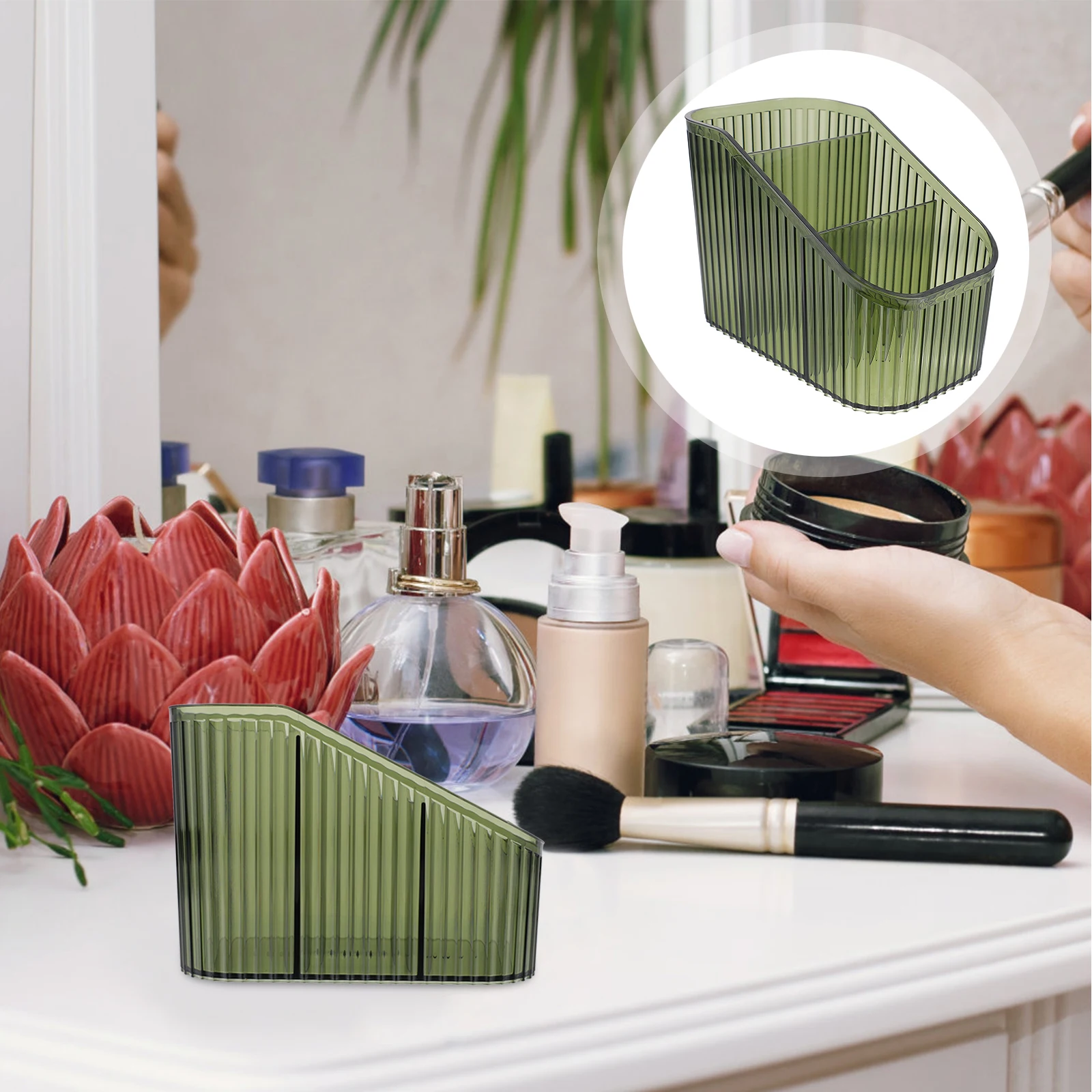 3段式メイクブラシオーガナイザーコンテナ、化粧品、アイライナー、鉛筆、ペン、デスクアクセサリー用の多層収納付き