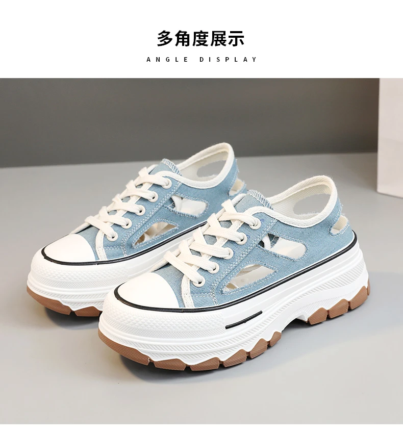 

Hollow Out Breathable Canvas Shoes for Women's Summer New 2023 Thick Soles Increase Niche Sports Sandals, Small White Shoe Trend