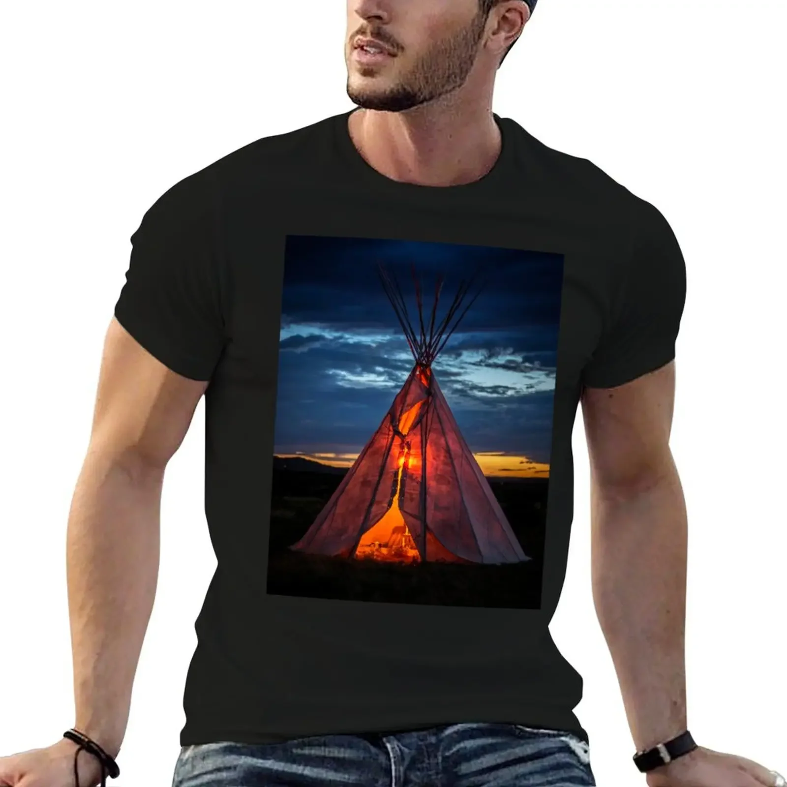 Southwestern Teepee Sunset Pullover Hoodie new edition plain t shirts men street wear t shirts for men pack