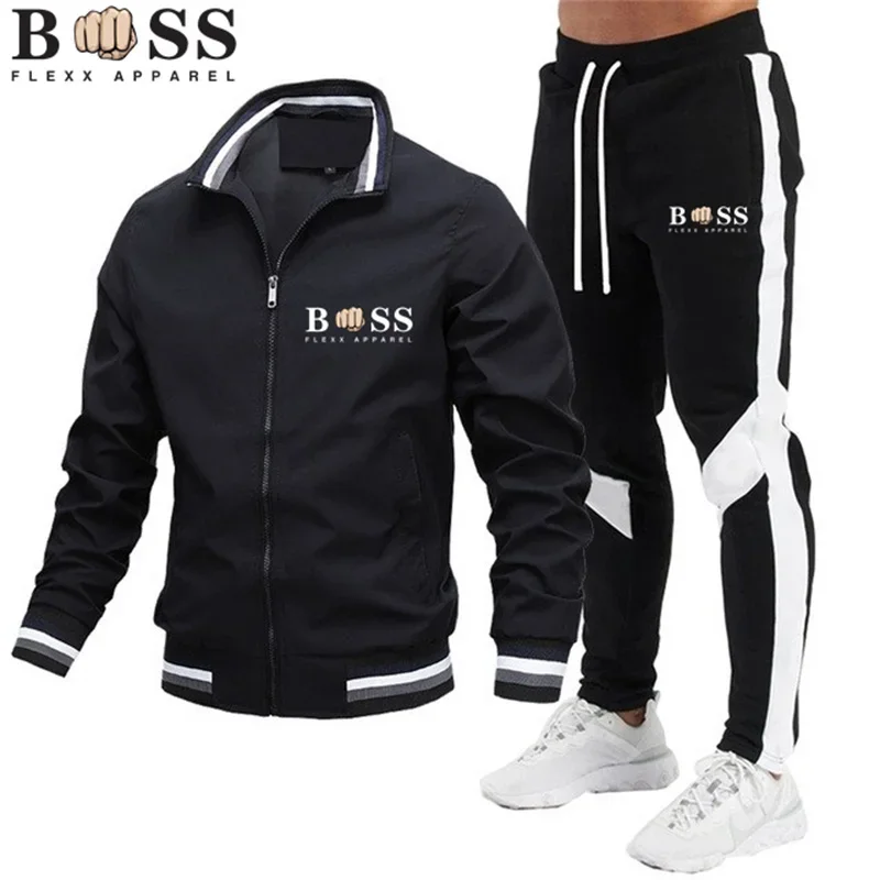 BSS FLEX APPAREL2024 Spring New Men\'s Set Jacket Sports Pants Two Piece Sports Casual Stand Neck High Quality Jacket