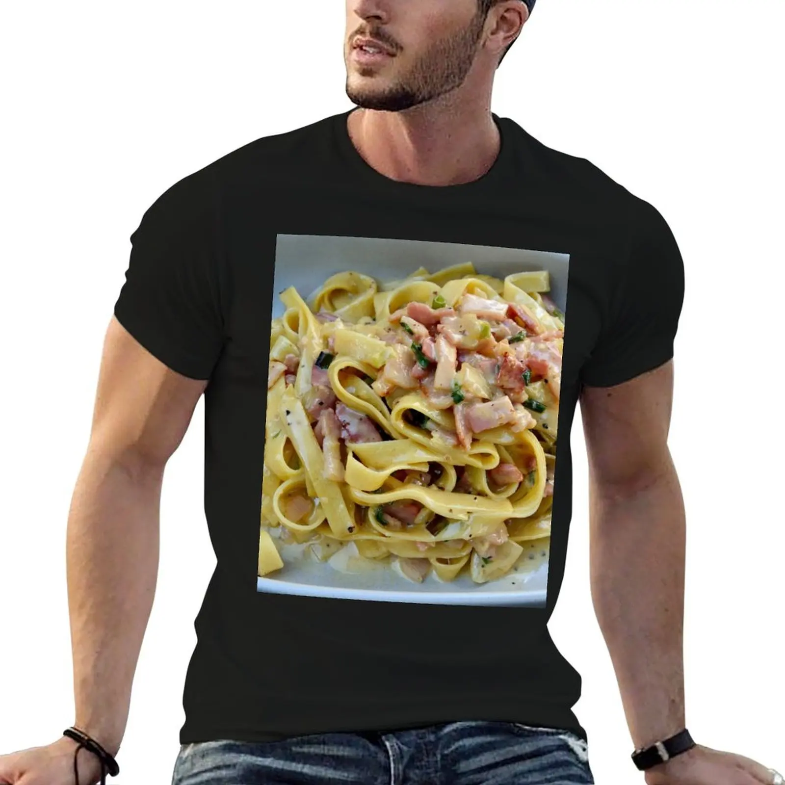 Camiseta Pasta alla Carbonara, camisetas divertidas para hombre, camiseta de algodón negra lisa para hombre, camiseta personalizada