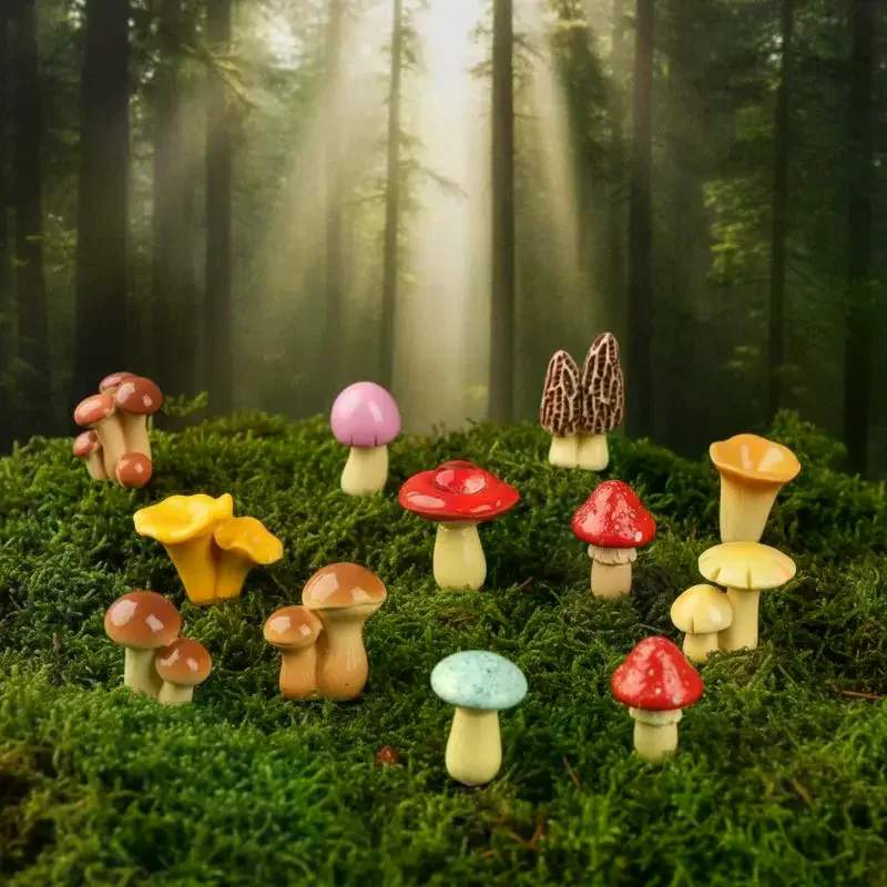 Mini Resin Mushroom Ornament Child-Safe Vivid Tiny Decor for Fairy Garden Aquarium Dollhouse Kids Art Craft Projects