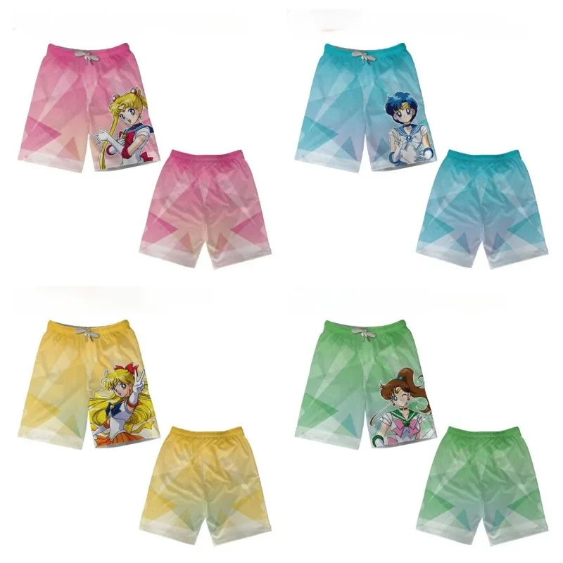 2026 Summer Sailor Moon Harajuku Style Shorts with 3D Print, Loose Casual Sports Beach Shorts for Adults Children of All Sizes