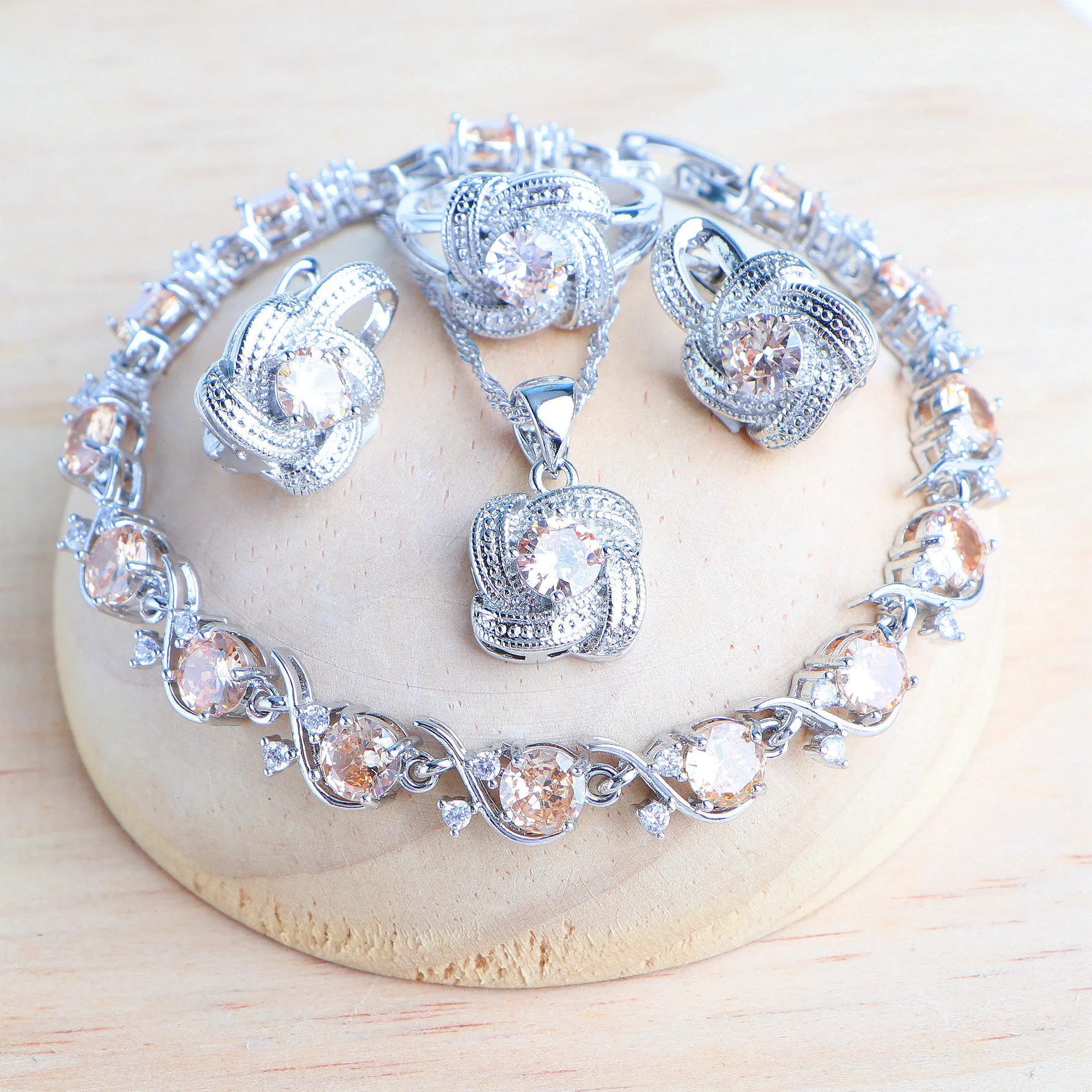 Blaue Zirkonia-Damen-Schmucksets aus 925er-Sterlingsilber, Hochzeit, Braut, Kostüm, Schmuck, Ohrringe, Ringe, Armbänder, Anhänger, Halskette