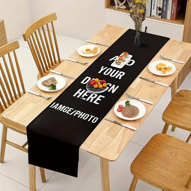 Custom 1pc Home Dining Black/ White Table Runner, 30cm Width Personalized Tablecloth, Holiday Party Festive Table Decoration view 5