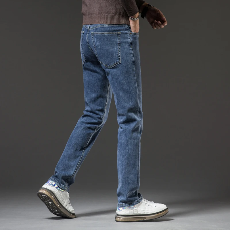 Korean Style Mens Slim Fit Stretch Jeans Elasticity Straight Leg Casual Daily Wear Versatile 2025 Spring Autumn Fall Denim Pants