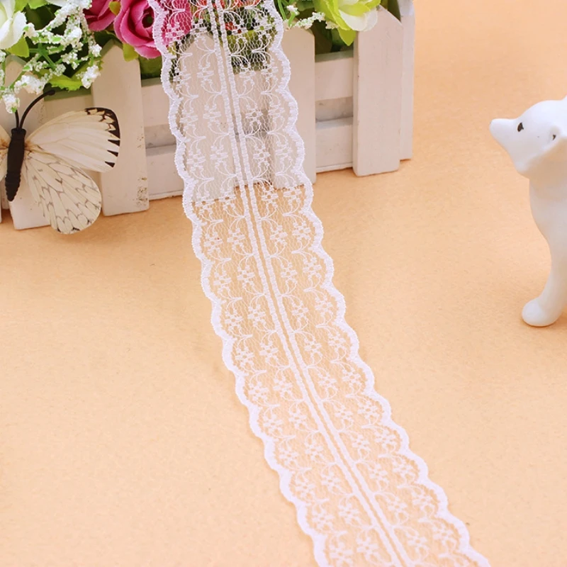 10 m 4,5 cm, nicht dehnbares Spitzenband, weiß bestickter Netzbesatzstoff für DIY-Handwerk, Party-Dekoration, Geschenkverpackung, Nähzubehör – Detail 3