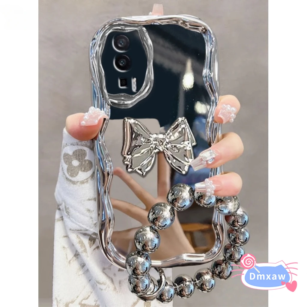 For Vivo Y36 Y78+ Y77 Y27 4G Y27 5G Y72 Y52 V29 Lite Y76S Y74S Y70T Y70S Y51S Shockproof Cute Bow Case With Bracelet Cream Cover