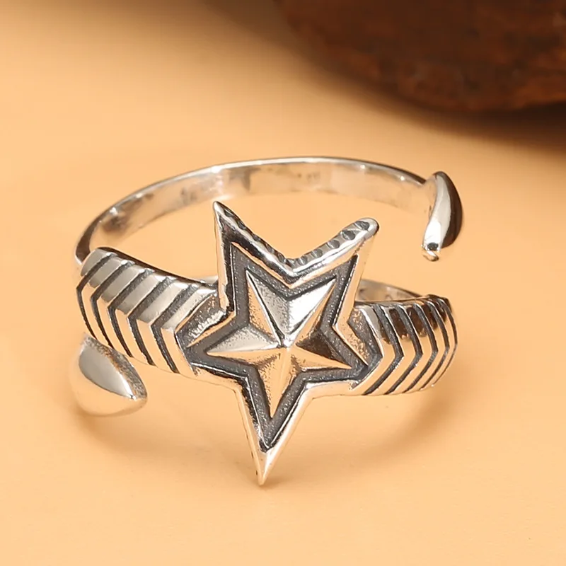 

K-style s925 sterling silver ring for women stylishins star open ring mentrendyretro ring