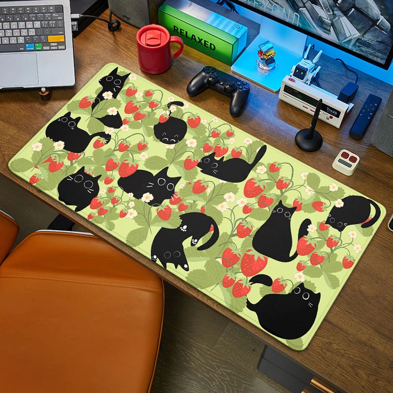 Black Cat Mouse Pad Large Mousepad Black and white Kawaii Mouse Mat Computer Office Accessories Desk Mat 90x40 Custom Mause Pad