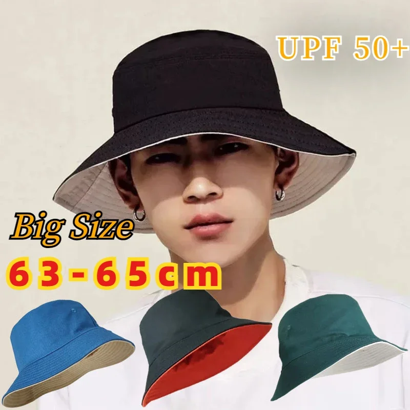 Enlarged Deepening Size L Xl XXL 65cm Bucket Hats Big Head Double-sided Fisherman Caps Men Large Size Large Tide Hip Hop Sun Hat