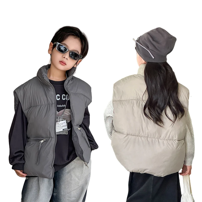 

Unisex Autumn Winter Warm Teenage Boys Girls Thick Coat Inner Outer Wear for 100-160cm Kids Stand Collar Zipper Puffer Vest Coat