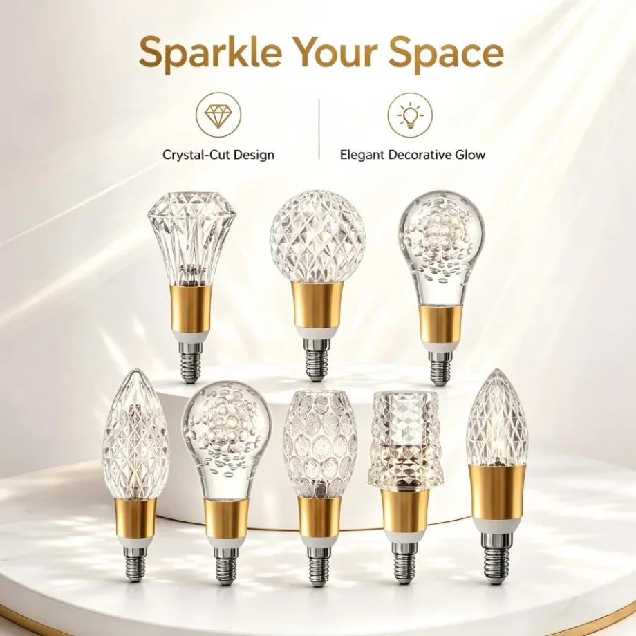 CRI Ra97+ Acrylic Crystal LED Bulb E27 E14 3000K 4000K 6000K Decorative Lamp for Indoor Lighting Corridor Balcony Study Cabinet
