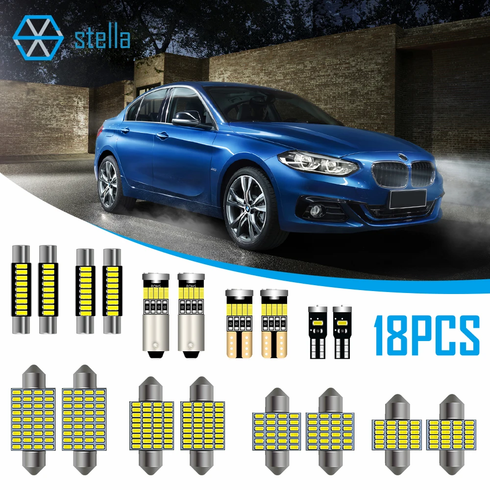 Stella 18pcs LED Festoon BA9S T10 T5 Signal Bulbs Combine Kit Canbus Car Interior Light 6000k White Light 12V All Replace Once