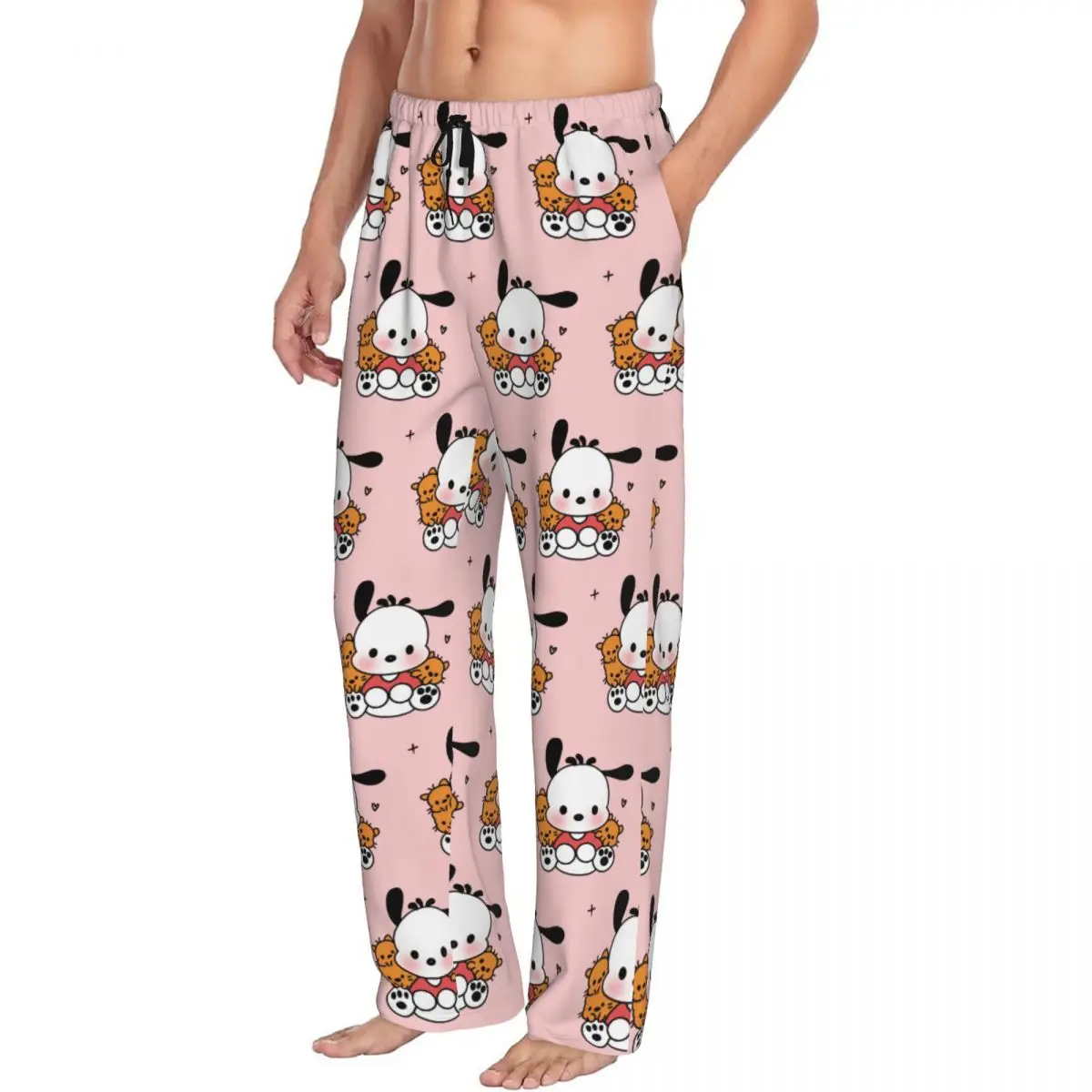 Pantalones de pijama Pochacco con estampado personalizado, ropa de dormir Kawaii para hombre, pantalones con bolsillos