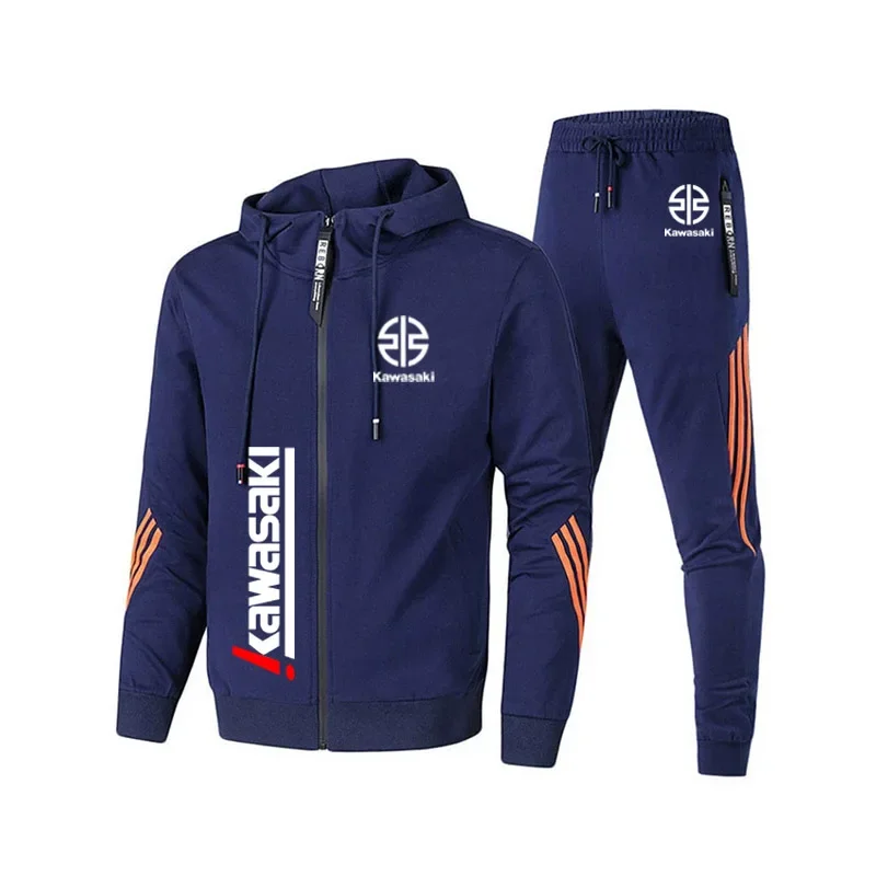Kawasaki Motorcycle Racing Men's Hooded Jacket Pants Set Spring and Autumn Leisure 2025 New Men's Zipper Sportswear Pants Set