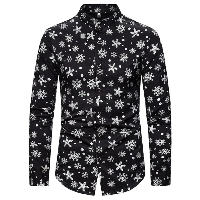 2023 Christmas Theme Snowflake 3D Printing Men's Button Up Shirt Men's Long Sleeve Holiday Party Top New Year Couple Shirt 6XL