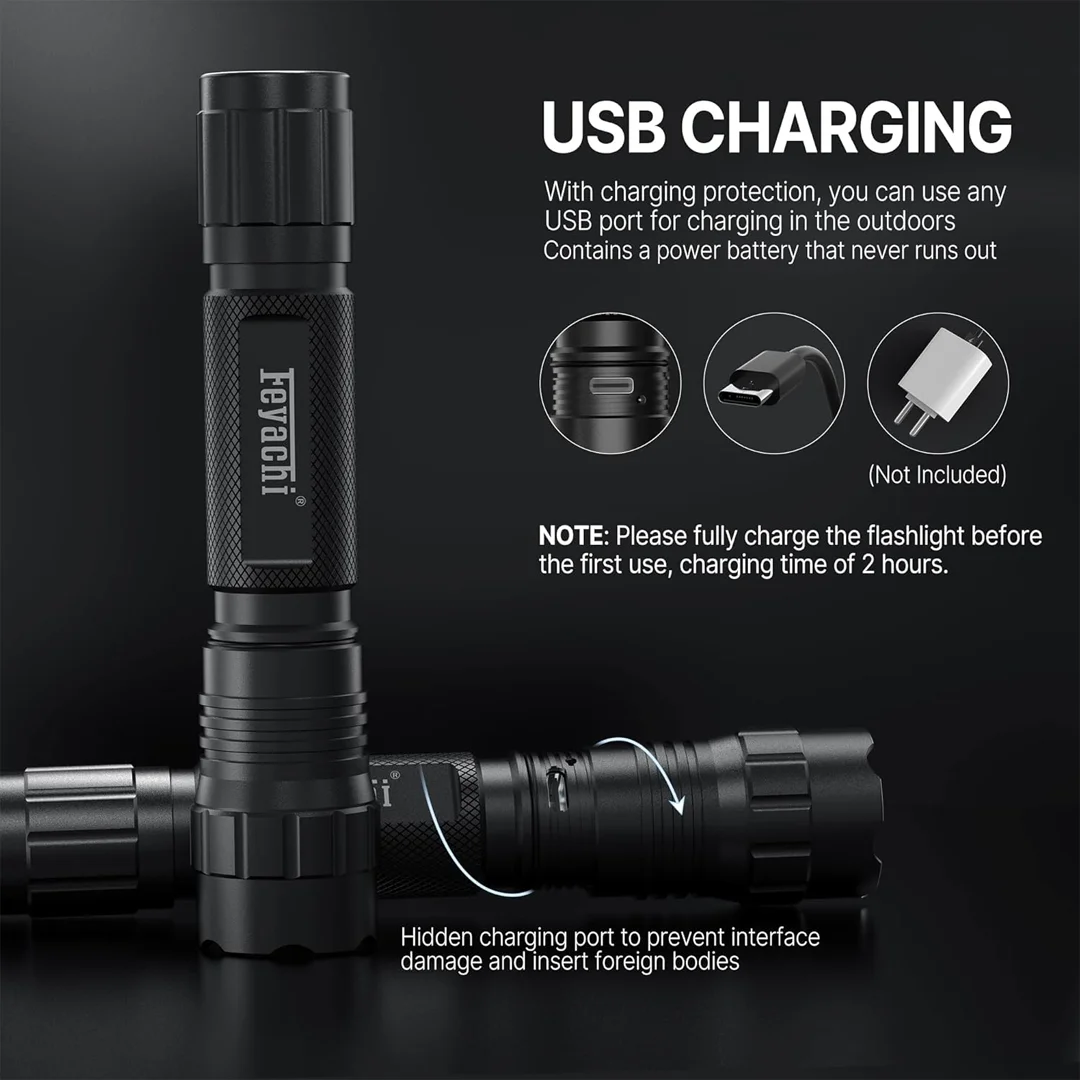 Feyachi 1500 Lumen LED Tactical Flashlight Rechargeable IPX7 Protection 4 Modes Weapon Light Picatinny Rail Flashlight Included