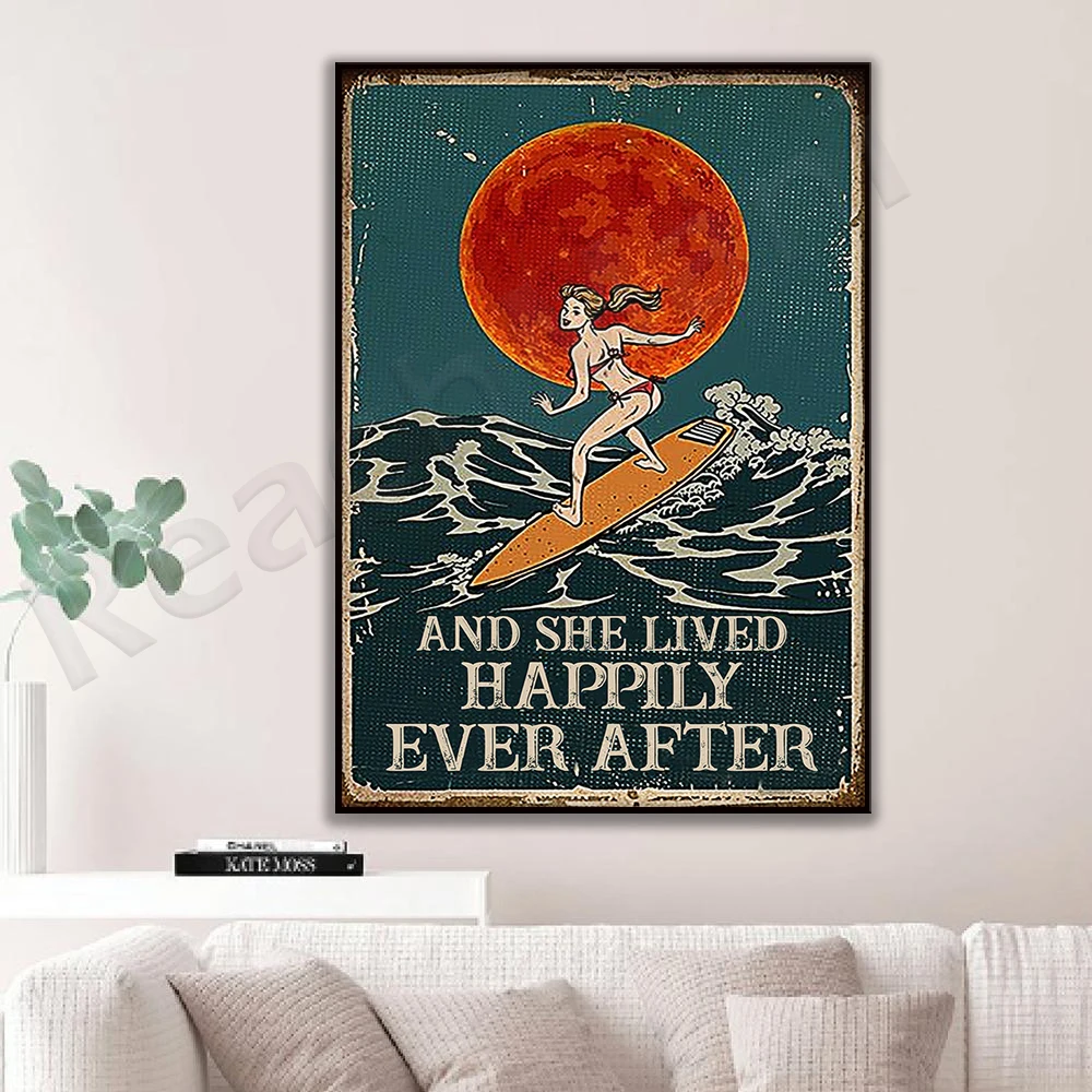 Surf lovers and she lived happily ever after a poster surfer living home decor Wall Art Poster