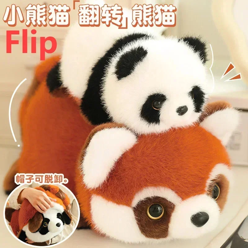 

2024 New Double Sided Flip Panda Lesser Doll Soft Pillow Reversible Children Cute Cartoon Transform Plush Doll Cotton Kids Toy