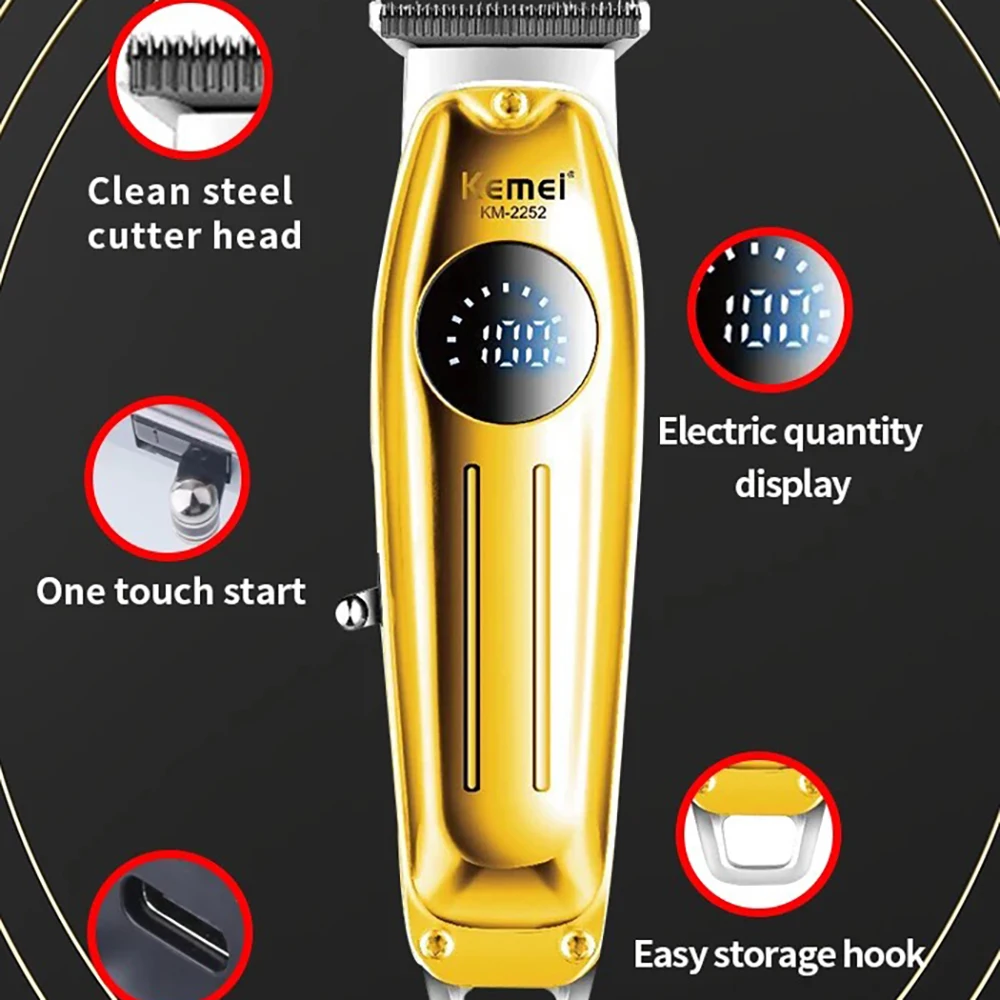 Kemei-ماكينة حلاقة شعر لاسلكية احترافية للرجال ، ماكينة حلاقة شعر خالية من الصدمات ، ماكينة حلاقة شعر قابلة لإعادة الشحن ، ماكينة حلاقة اللحية