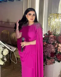 Customized Exquisite Mermaid Evening Dresses with Cape Long Sleeves Prom Dresses O-Neck Beadings Floor Length Party Dresses