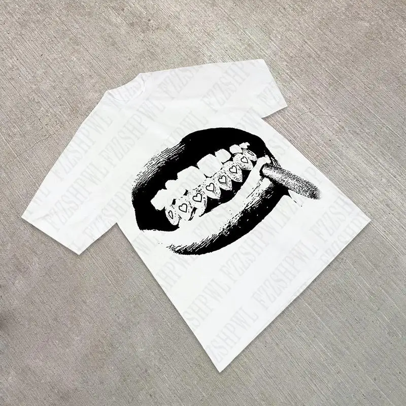 تي شيرت قطن بأكمام قصيرة مع طباعة جرافيك ، ملابس الشارع ، فضفاضة ، قوطية ، هاراجوكو ، فاسق ، روك ، قوطي ، كاجوال ، شيك ، y2k #2