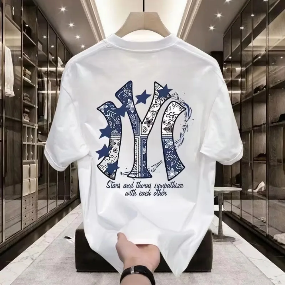 

Men's and Women's NY Letter Paisley Star Print T-Shirt Breathable Casual Streetwear Short Sleeve Top for Cycling Wear