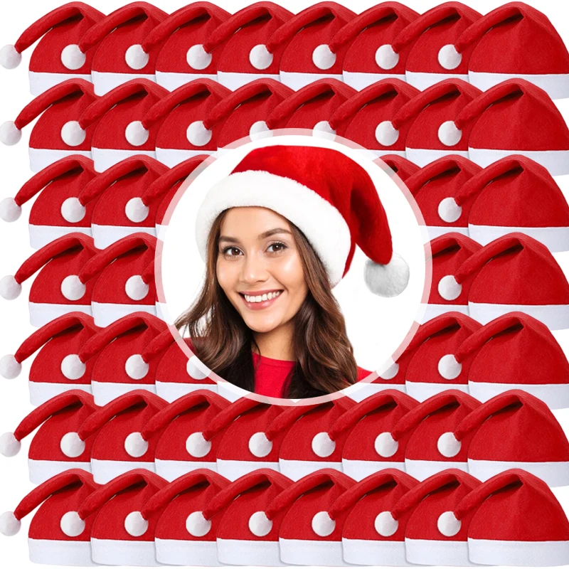 1-100pcs Christmas Hat Adults Kids Xmas Hats Red Non-woven Santa Claus Gift Hat for Merry Christmas New Year Festive Decoration