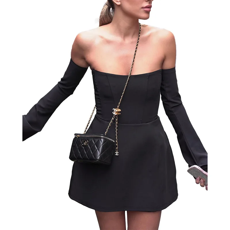 2024 New Hip Skirt Fashion Elegant Sexy Slim Fit Strapless Shoulder dress Women