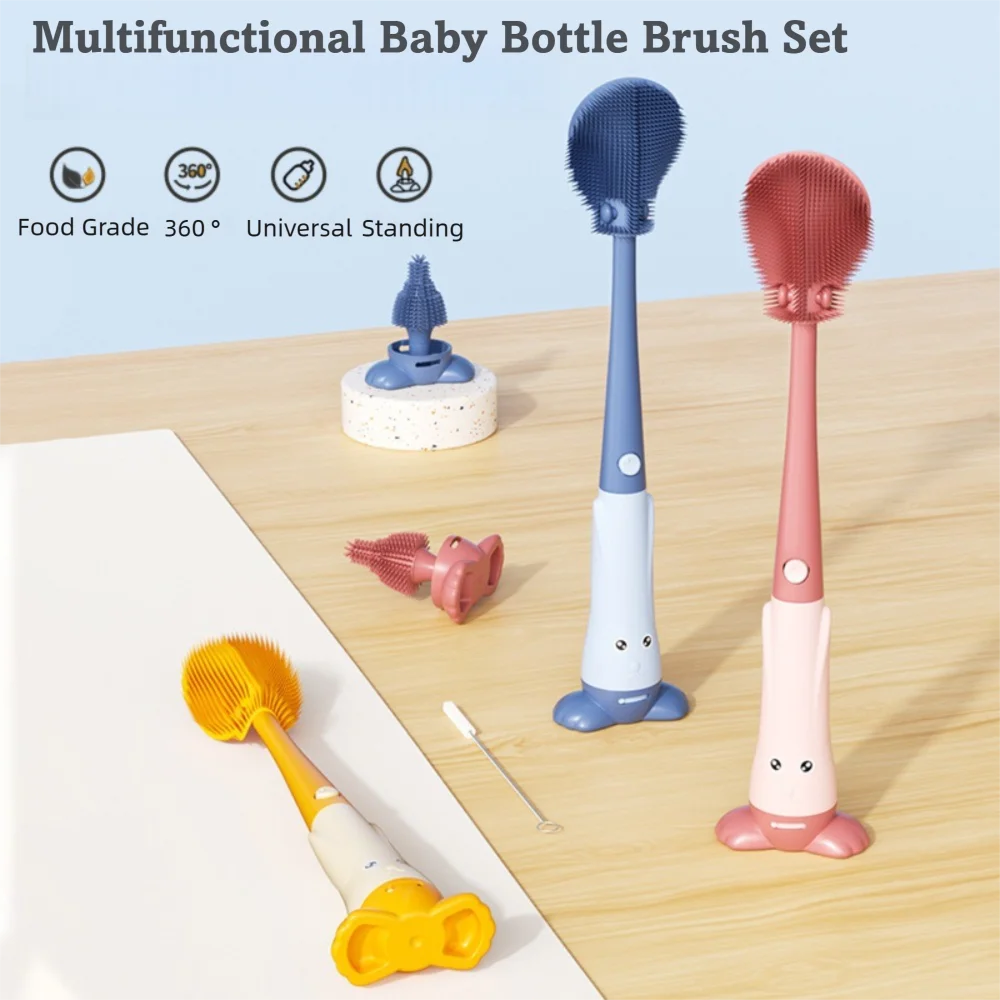 3-in-1 Bottle Brush Cleaner Set Soft Silicone Portable Pacifier Brush Set Multi-functional Lightweight Cleaning Brush Set
