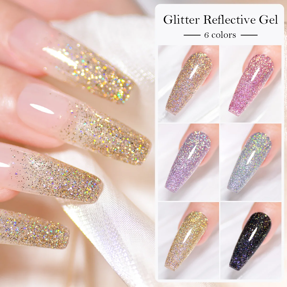 7ml Holografische Reflecterende Glitter Gel Nagellak Champagne Goud Zilver Glanzende Fonkelende Pailletten Losweken UV LED Nagellak