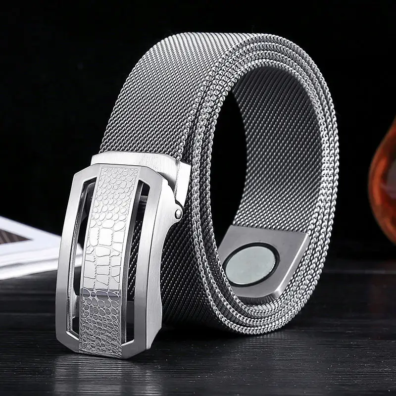 Men's Stainless Steel Metal Belt Fashionable Youth Outdoor Self-defense Pants Belt Designer Belt for Men