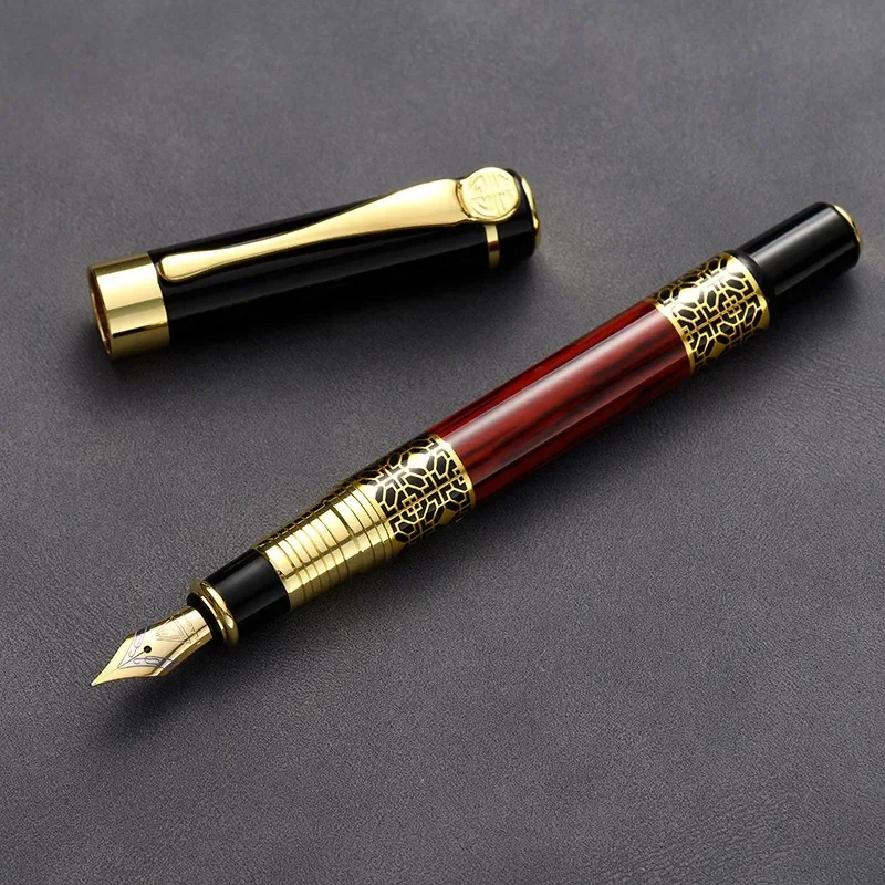 High Quality Plumas Golden Carving Mahogany Fountain Pen Luxury Business School Student Office Supplies Fountain Pens Ink Pen