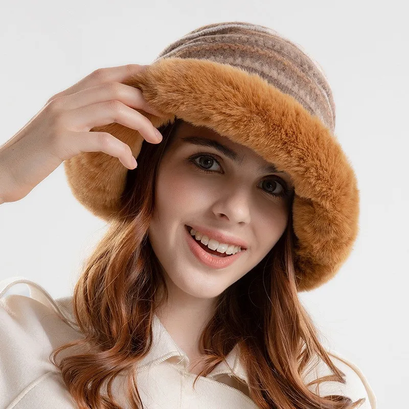 Fashion Women Bucket Hats With Fur Winter High Quality Lady Fisherman Hat Female Plush Warm Windproof Panama Hat Caps For Woman