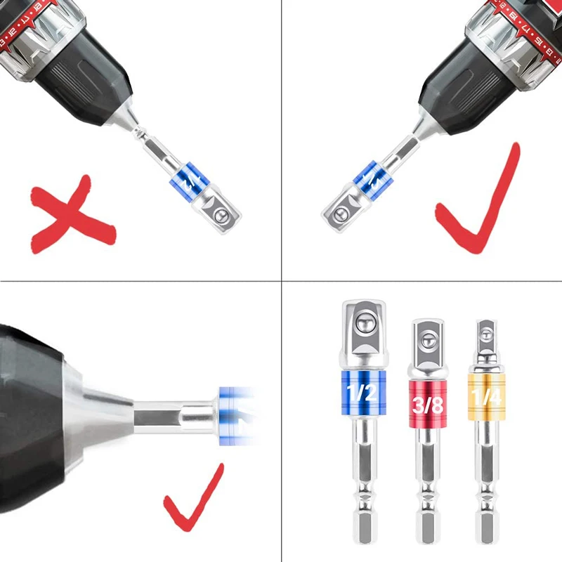 3 Pcs Drill Socket Adapter Impact Drill Extension Drill Bits Bar Socket Adapter 1/4 3/8 1/2 Size Hex Shank Square Head Drill Bit