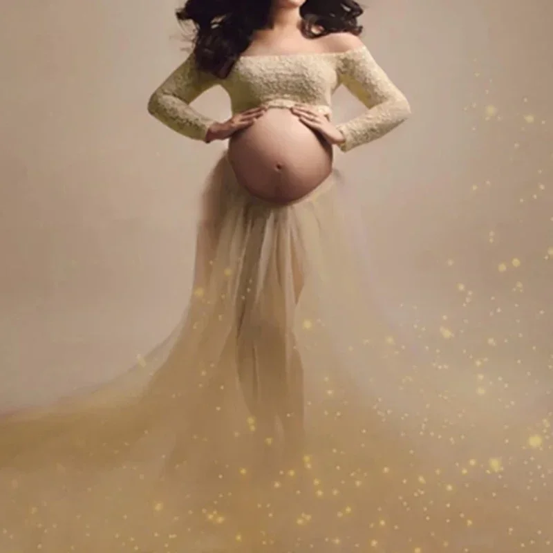 

New Maternity Dresses For Photo Shoot Lace Pregnancy Dress Photography Long Sleeve Gown Dresses For Pregnant Women Clothes