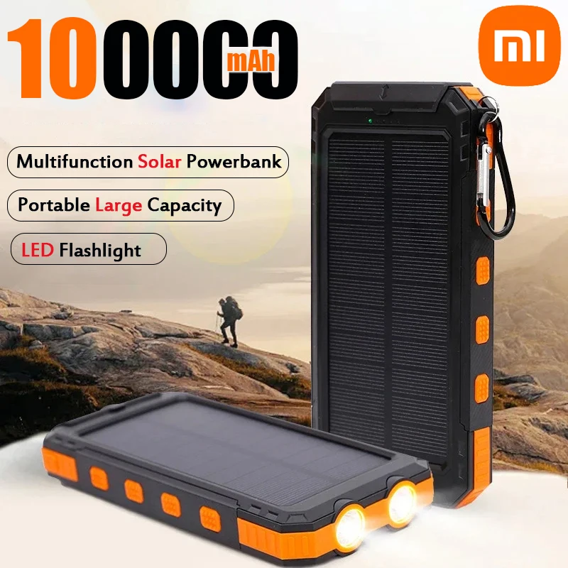 Xiaomi 100000mAh Large Capacity Solar PowerBank Portable With Lanyard Compass External Battery Outdoor Camping Fast Charging