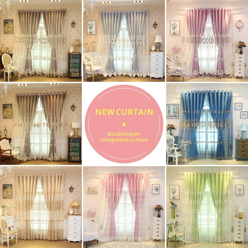 European Double Layer Curtains for Living Room Bedroom Modern Blackout Embroidery Tulle Window Luxury Decor Custom Other Colors