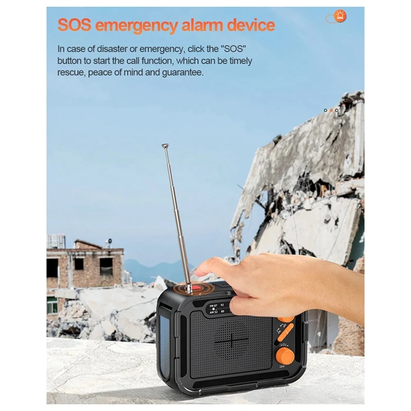 5000Mah Emergency Solar Radio Hand Crank Charging With FM AM WB NOAA Weather Radios LED Reading Flashlight Bank Charger