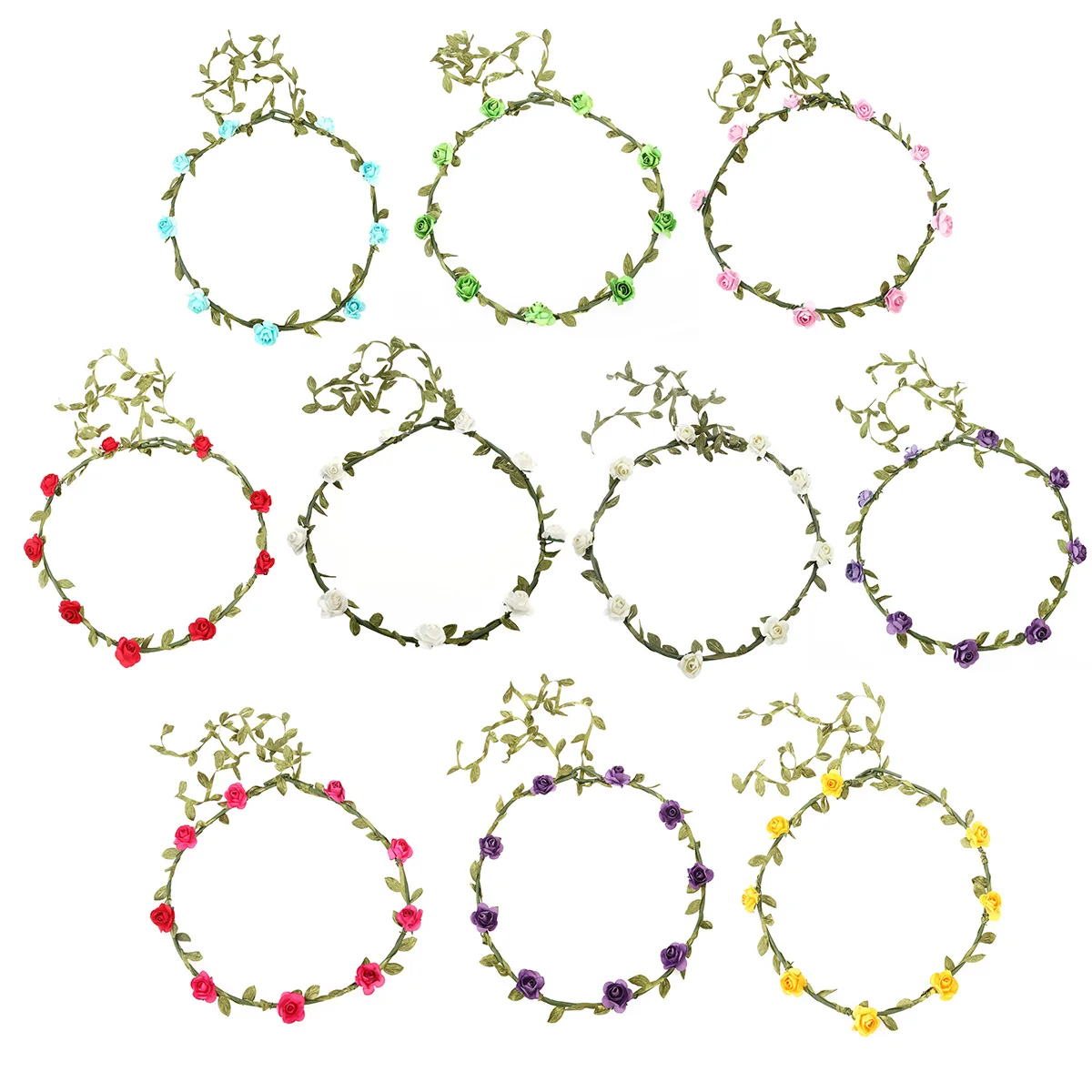 

10 шт., повязки на голову с искусственным цветком и венком для девочек и женщин, свадебная корейская версия